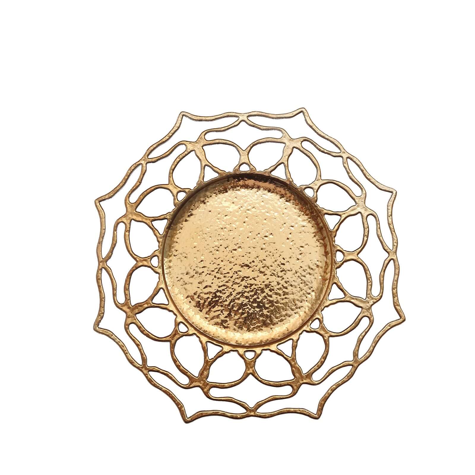 6-Pack Acrylic Charger Plates 13" Round Gold Floral Cutout Design - Hollow Flower Plastic Decorative Dinner Party Charger Tableware - Image 6